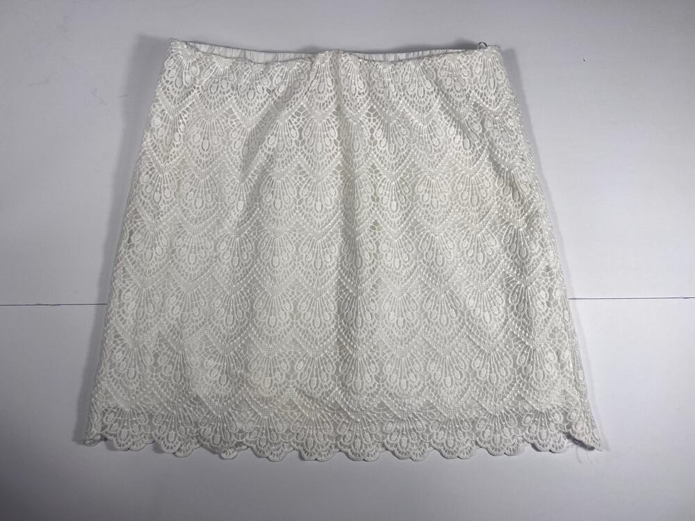 J.Crew White Lace Mini Skirt Size 8 Medallion Floral Scalloped Hem Lined Boho